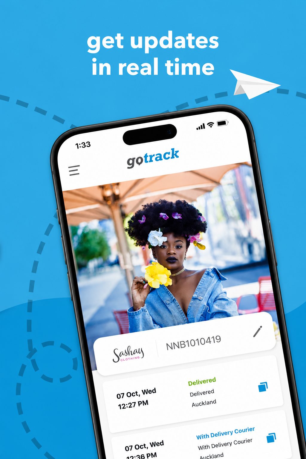 Get updates in real time, the GoTrack tracking screen